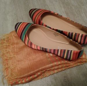 Women's Colorful Flats and Scarf